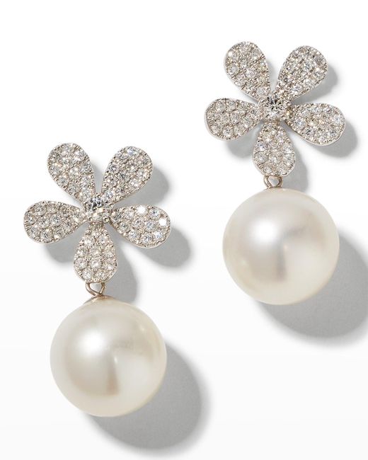 Belpearl Metallic Fleur White Diamond & Pearl Earrings