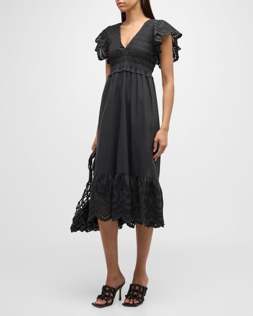 Rails Black Clementine Embroidered Midi Dress