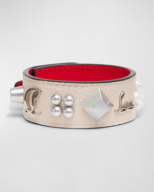 Christian Louboutin Gray Paloma Bracelet In Leather With Loubinthesky Spikes