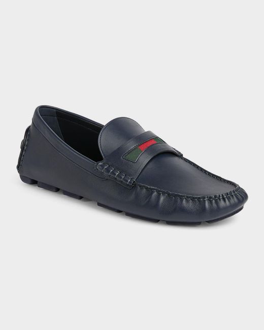 Gucci Blue Apos;S Leather Moc-Toe Drivers for men
