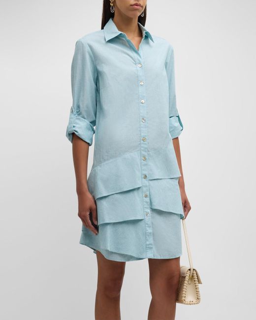 Finley Blue Plus Size Jenna Oxford Ruffle Shirtdress