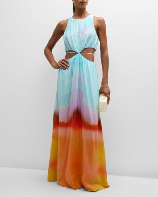 Jonathan Simkhai Blue Alfie Sunset-print Coverup Cutout Maxi Dress