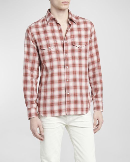 Tom Ford Red Gradient Check Western Button-Down Shirt for men
