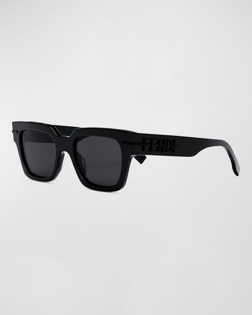 Fendi Black Monochrome Graphy Acetate Rectangle Sunglasses