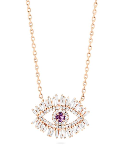 Suzanne Kalan White Medium Pink Sapphire Evil Eye Pendant Necklace With Diamonds