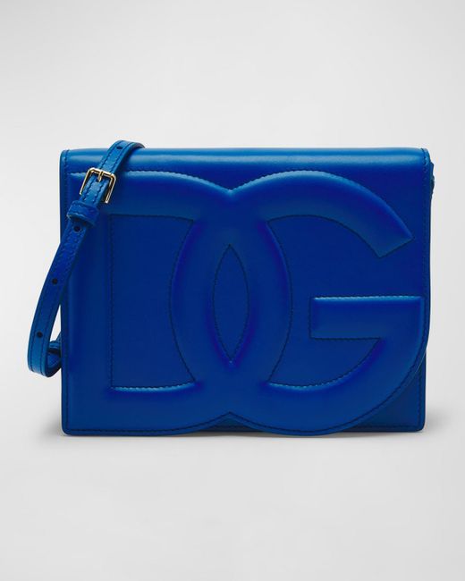 Dolce & Gabbana Blue Dg Logo Flap Leather Shoulder Bag