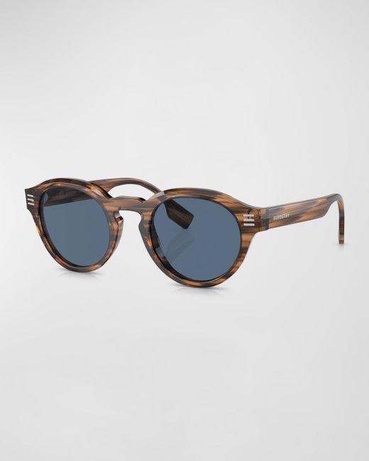 Burberry Blue Acetate Round Sunglasses for men