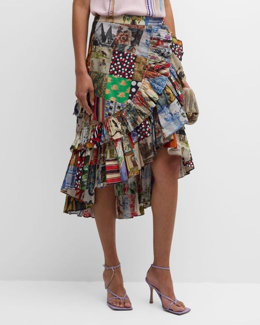 Libertine Multicolor Bloomsbury Collage Summer Ruffled Midi Skirt