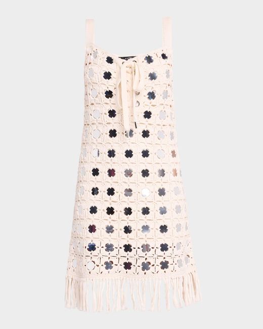 Toccin White Brinkley Mirror Lace-Up Fringe Dress