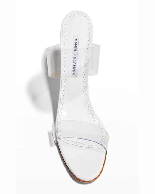 Manolo Blahnik White Scolto Clear Two-band Slide Sandals