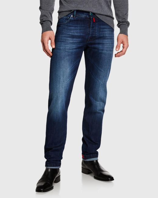 Kiton Blue Slim Fit Medium Wash Denim Jeans for men