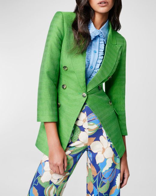 Smythe Green Not A Db Cropped-Sleeve Linen Silk Blazer