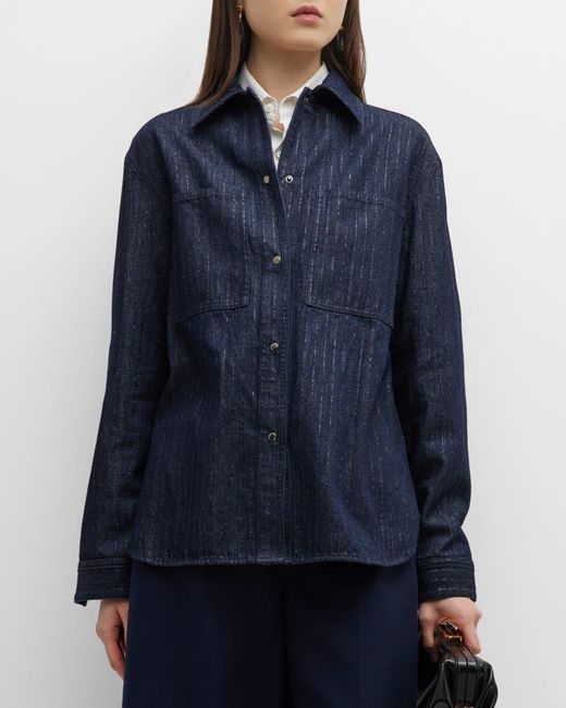 Emporio Armani Blue Denim Shimmer Pinstripe Jacket