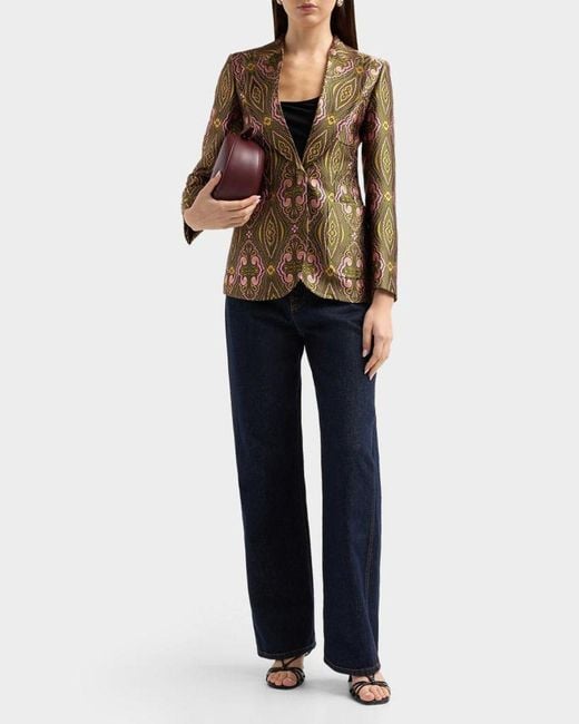 Etro Brown Single-Breasted Jacquard Tailored Jacket
