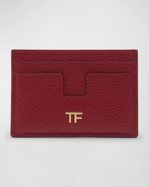 Tom Ford Red Tf Card Holder In Grained Leather