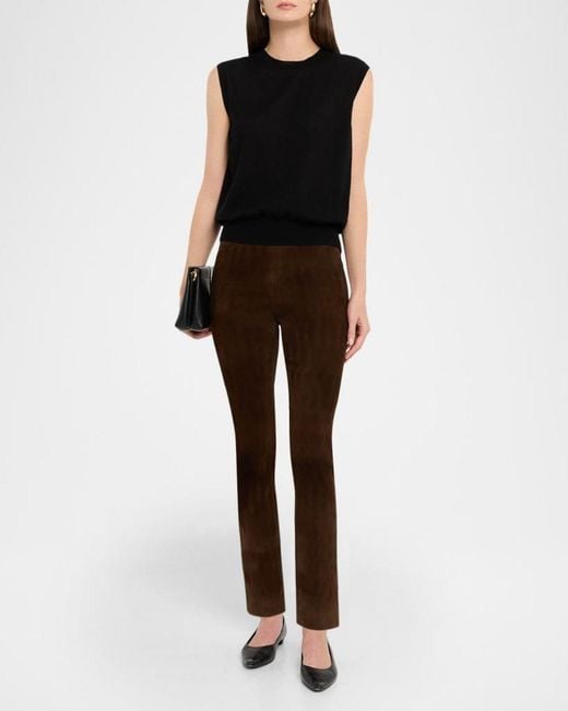 Vince Brown Suede Split-Hem Cropped Pant