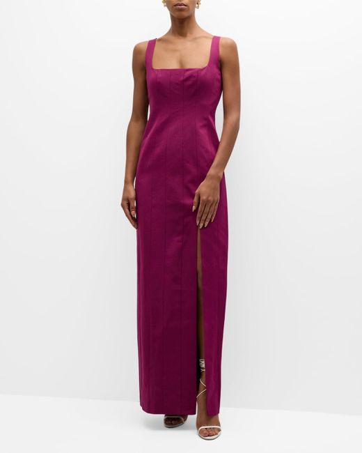 Staud Purple Portrait Sleeveless Long Column Slit Dress
