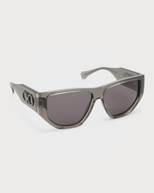 Ferragamo Gray Monochrome Rectangle Plastic Sunglasses