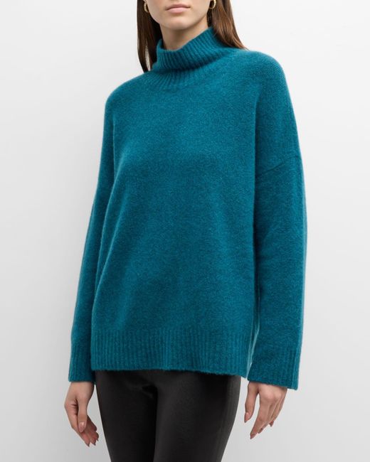 Eileen Fisher Blue Missy Cashmere Silk Boucle Bliss Sweater