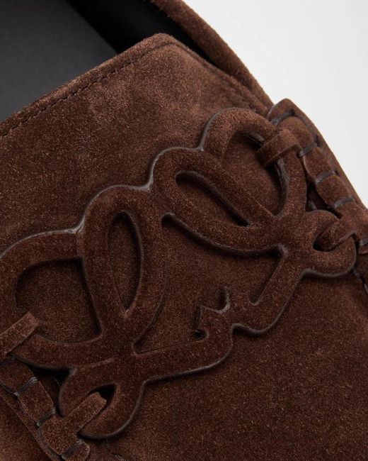 Loewe Brown Double L Suede Loafers
