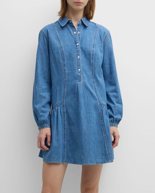 Veronica Beard Blue Chaia Long-Sleeve Denim Mini Shirtdress