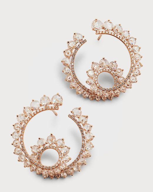 64 Facets Natural 18k Rose Gold Infinite Loop Earrings With Brilliant And Rose-cut Diamonds