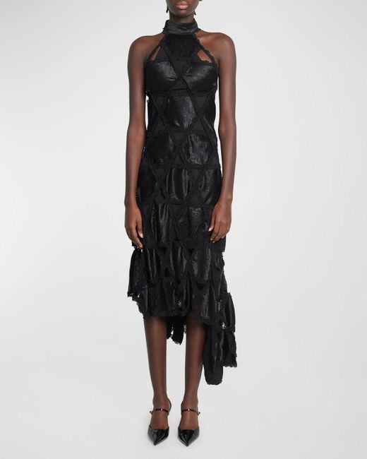 Koche Black Multi-Texture Asymmetric Midi Dress