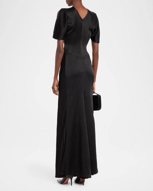 victoria beckham gathered satin maxi dress Victoria Beckham Women's Short Sleeve Gathered Gown - Black