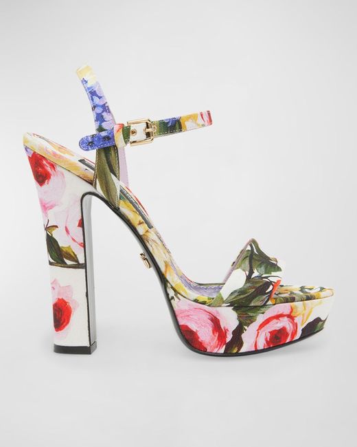 Dolce & Gabbana Multicolor Floral Ankle-Strap Platform Sandals