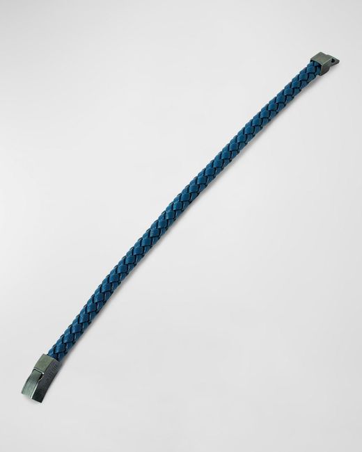 Tateossian Blue Braided Italian Leather Bracelet for men