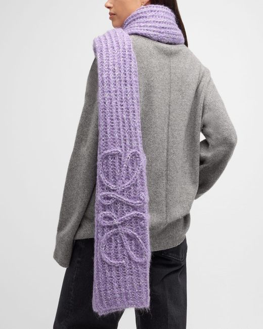 Loewe Purple Crocheted Anagram Mohair-Blend Scarf