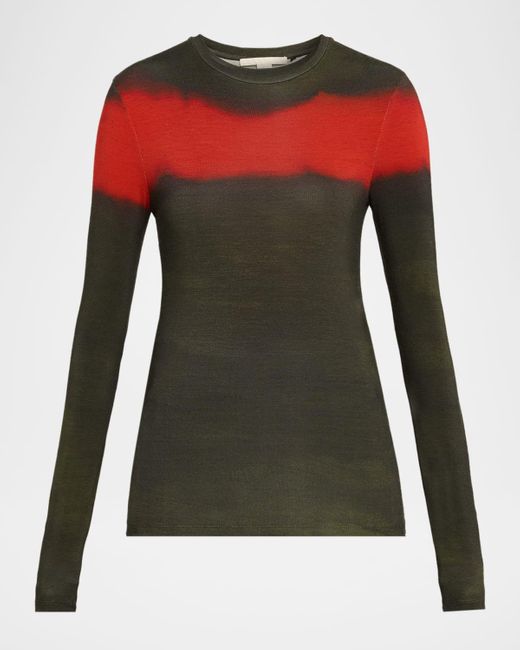 Jason Wu Green Painted Stripe Jersey Long-Sleeve Top