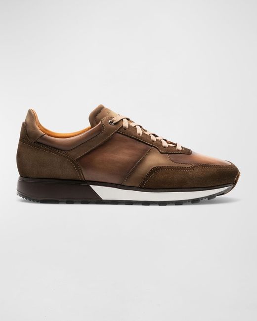 Magnanni Shoes Brown Arco Mix-leather Trainer Sneakers for men