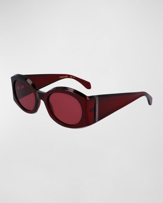Ferragamo Red Sculptural Plastic Oval Sunglasses