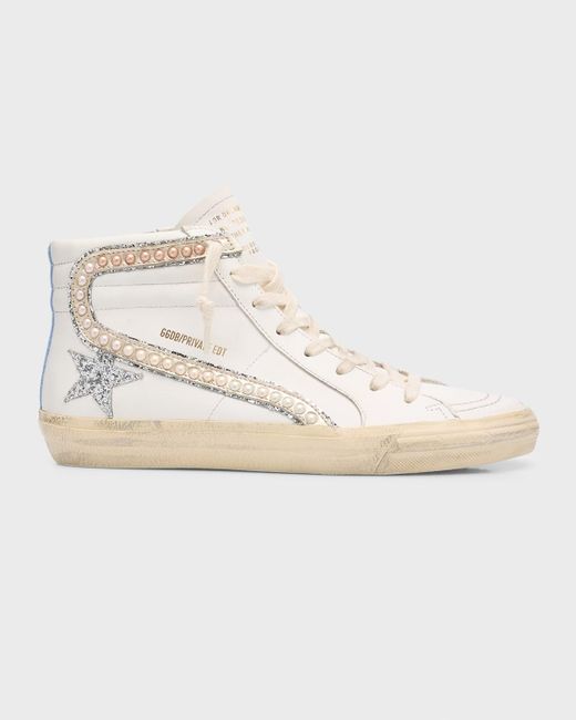Golden Goose Deluxe Brand Natural Slide Mid-top Glitter Leather Sneakers