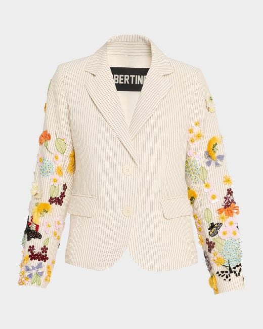Libertine Natural Butterfly Fields Single-Breasted Striped Short Jacket