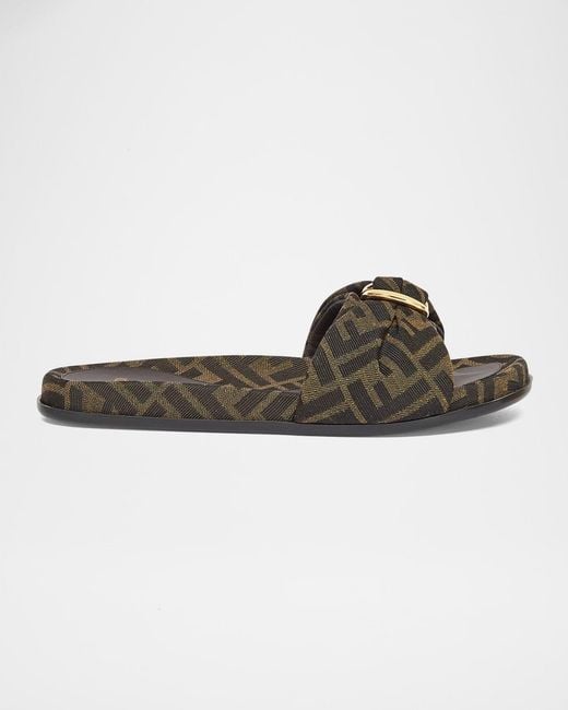Fendi Brown Ff Jacquard Flat Slides