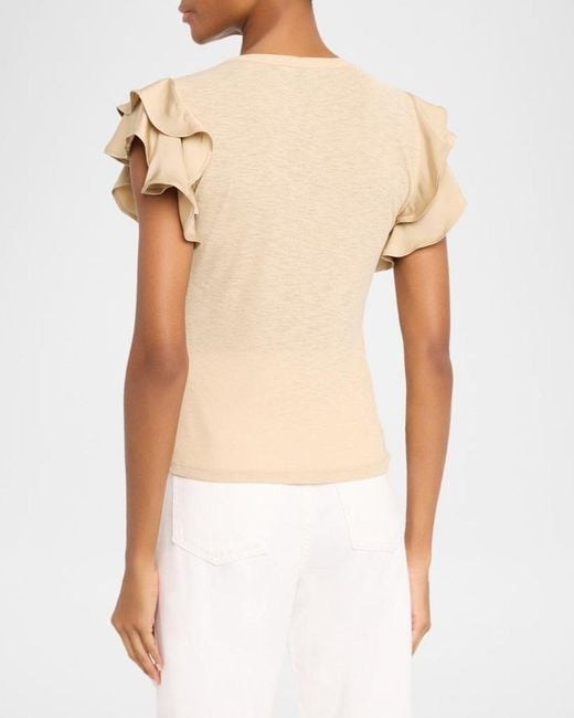 Veronica Beard Natural Aphrodite Flutter-Sleeve Top