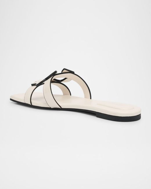 Jonathan Simkhai White Leather Monogram Flat Slide Sandals