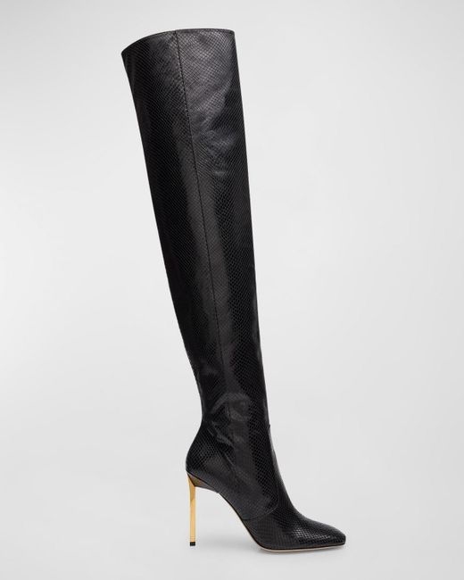 Tom Ford Brown Python-Embossed Stiletto Over-The-Knee Boots