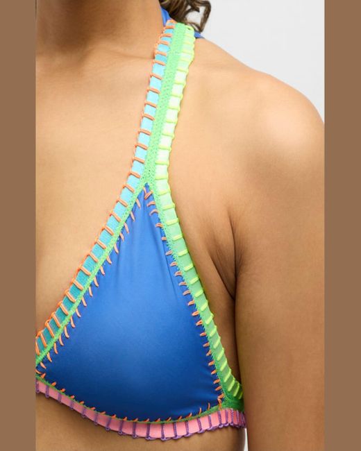 Platinum inspired by Solange Ferrarini Blue Crochet-Trim Triangle Bikini Top