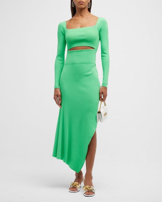 A.L.C. Clara Ribbed Long Sleeve Asymmetric Dress in Green Lyst