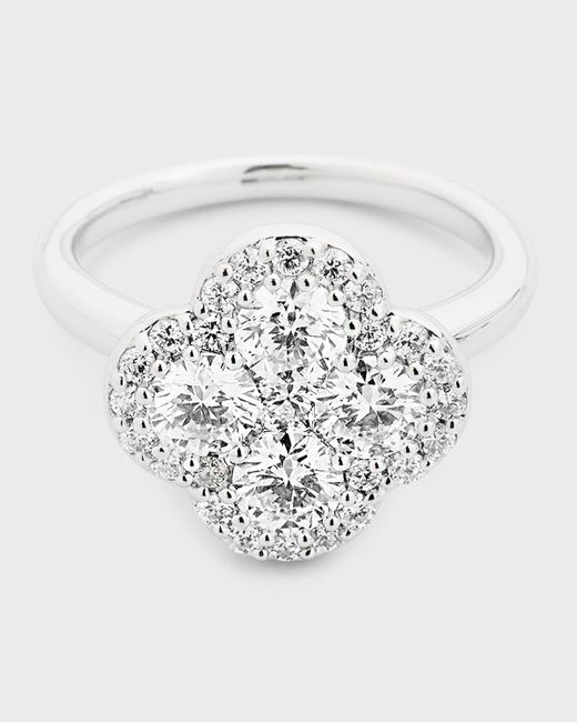 Neiman Marcus 18k White Gold Diamond Flower Ring, Size 6.75