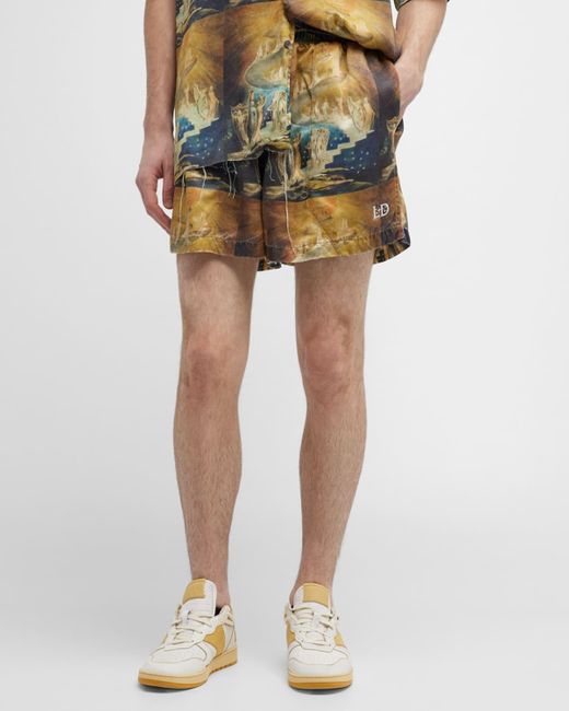 LOST DAZE Green Ancient East Graphic Shorts for men