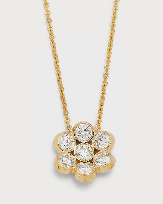 Bayco Metallic 18k Yellow Gold Flower Diamond Pendant Necklace