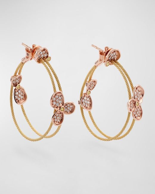 Paul Morelli Metallic 18K And Rose Forget Me Not Double Unity Hoop Earrings With Diamonds