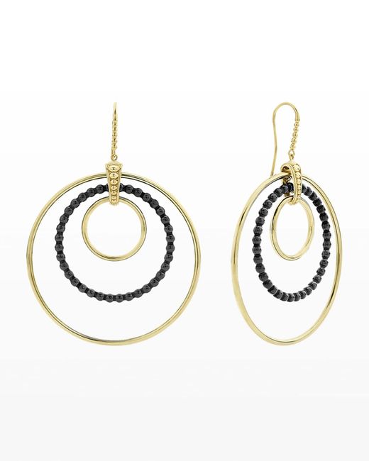 Lagos Metallic 18k 3-circle Chandelier Earrings W/ Black Ceramic, 80mm