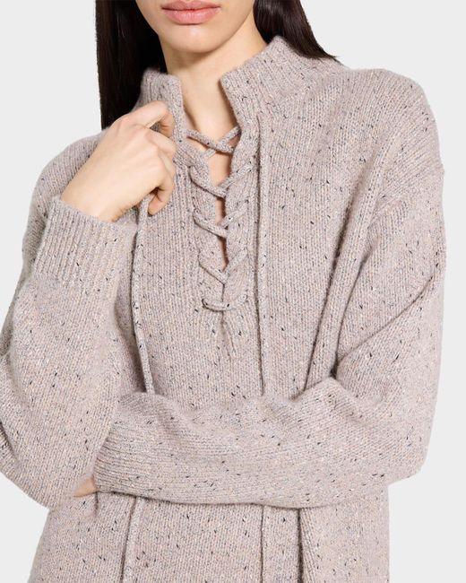 Theory White Oversized Drawstring Wool-Blend Pullover Sweater