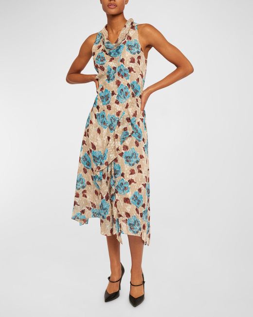 Joie Blue Minnie Floral-print Cowl-neck Midi Dress