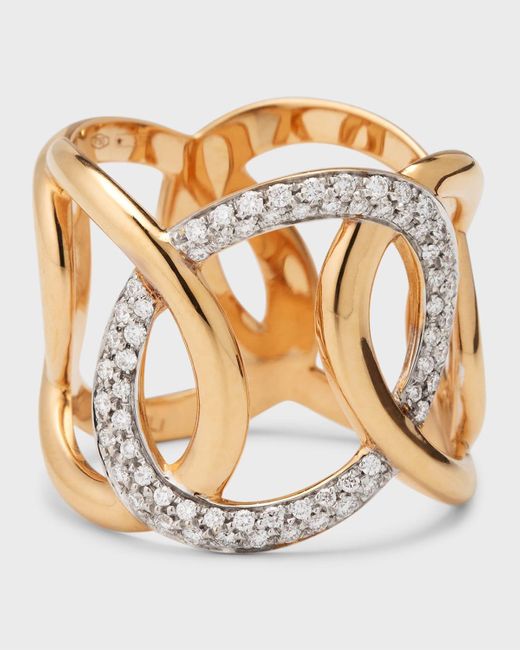 Mattioli Metallic Hiroko 18k Rose Gold Oval Link Ring With Diamonds, Size 7